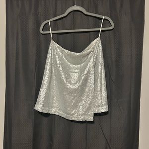 NEW FRNCH PARIS Silver Sequins Mini Skirt Women’s Size Medium